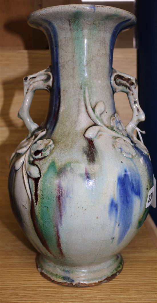 A Chinese pottery two handled vase
